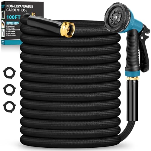 100FT Lightweight Non-Expanding Garden Hose with Nozzle