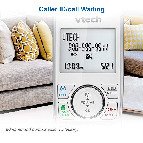 VTech VS112-27 DECT 6.0 Bluetooth 2 Handset Cordless Phone for Home with Answering Machine, Call Blocking, Caller ID, Intercom and Connect to Cell (White)