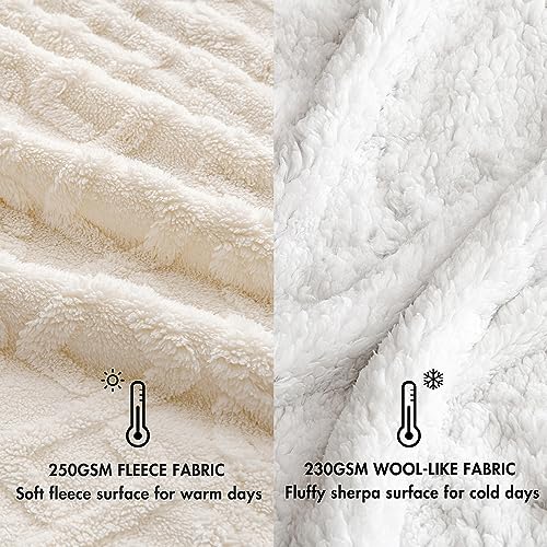 MIULEE Sherpa Blanket for Couch Sofa Chair, Thick Warm Reversible Sherpa Fleece with 3D Stylish Jacquard Weave Design, Super Soft Cozy Fluffy Plush Fuzzy Throw for All Season, 50x60, Beige