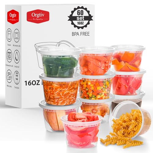 60 Pack 16oz Plastic Deli Food Containers with Lids