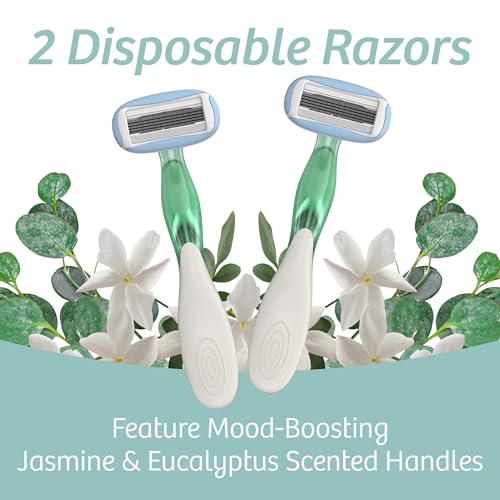 BIC Soleil Escape Women's Disposable Razors With 5 Blades for a Sensorial Experience and Comfortable Shave, Pack of Jasmine & Eucalyptus Scented Handle Shaving Razors for Women, 2 Count