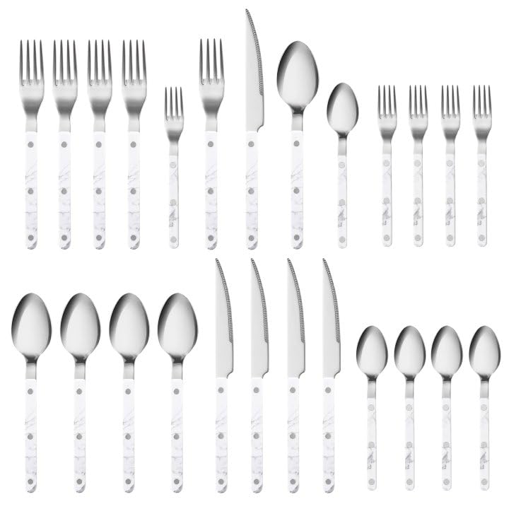 CAROTE 20-Piece Silverware Set, White Flatware set for 4, Stainless Steel Kitchen Utensil Set, Tableware Cutlery Set for Home
