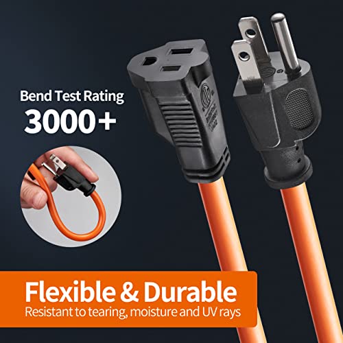 KTMC 25ft 16AWG Outdoor Extension Cord, Indoor/Outdoor 25-Foot SJTW 16/3 Gauge Extension Cable with Durable Weatherproof PVC Vinyl Jacket, 3-Prong Grounded Plug, ETL Certified 13A 1625W, Orange