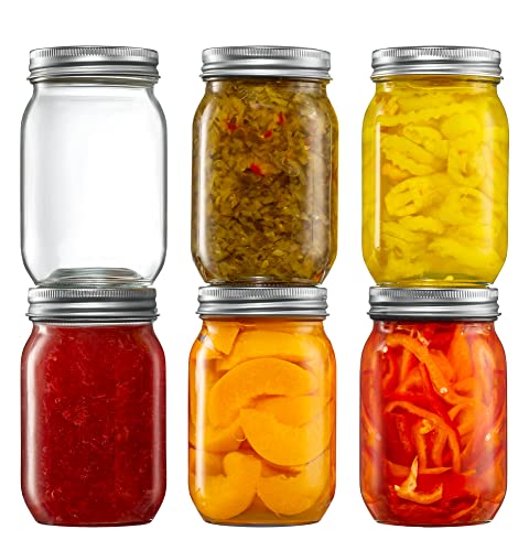 6 Pack 16 oz Glass Mason Canning Jars