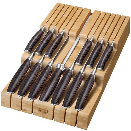 Bamboo In-Drawer Knife Block Organizer for 12 Knives