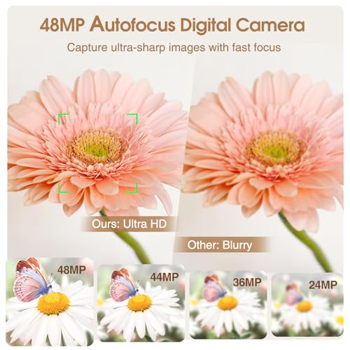 4K Digital Camera for Photography Autofocus, 48MP Vlogging Camera for YouTube with Viewfinder Dial Flash,16X Digital Zoom Portable Compact Travel Camera Anti-Shake for Teens,Adults,Beginners
