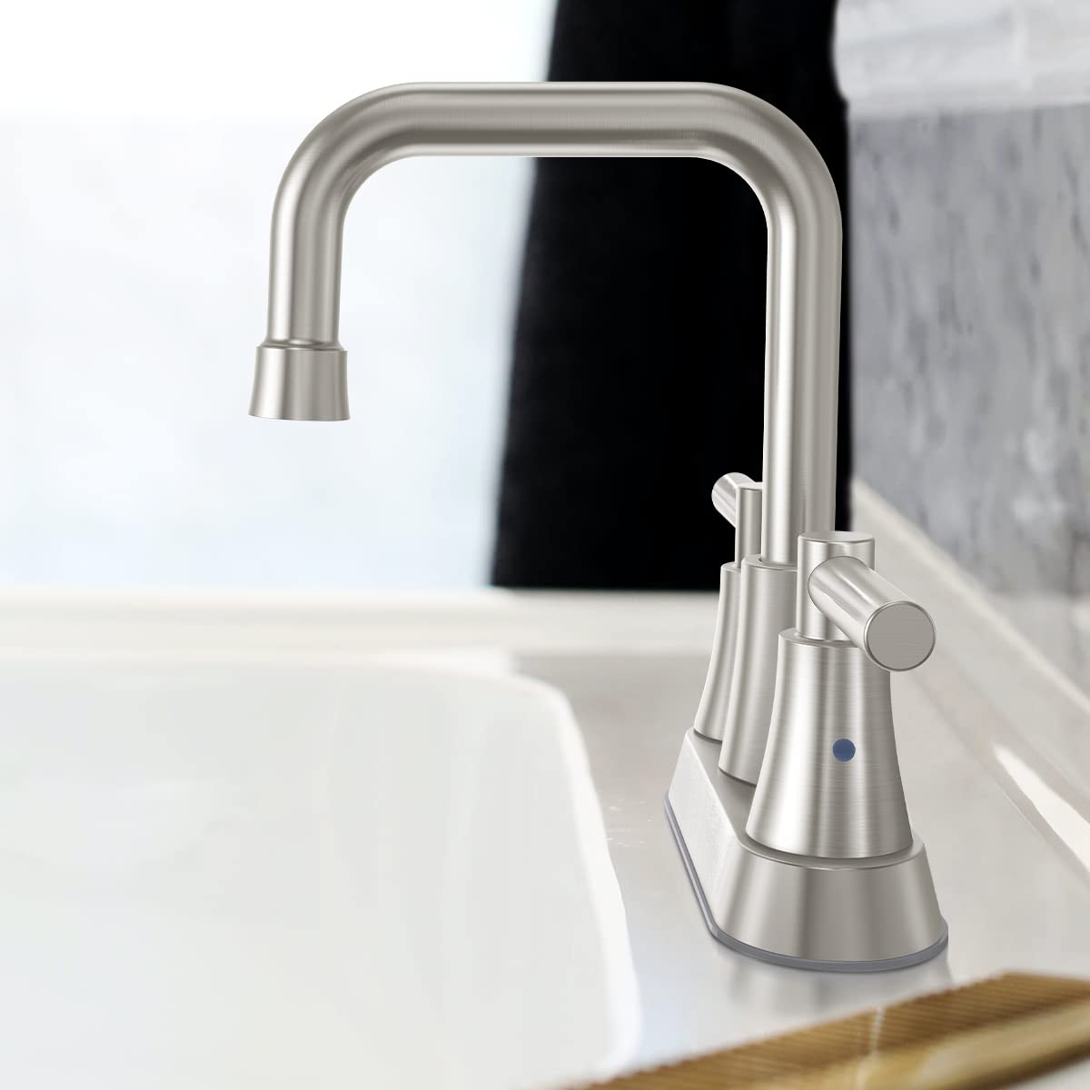 ARRISEA Brushed Nickel Bathroom Faucet 3 Hole 4 Inch Centerset Bathroom Sink Faucet with Pop-up Drain, 2 Handle Centerset Faucet for Bathroom Sink, BF068-1-BN