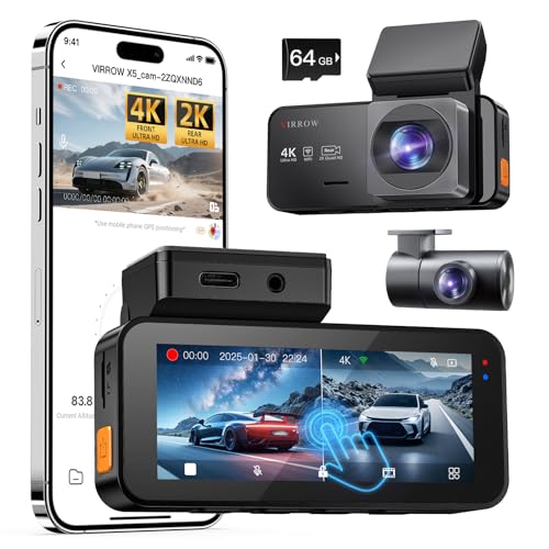 64GB 4K Front and Rear Dash Cam Touchscreen