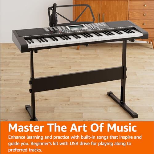 Amazon Basics Portable Digital Piano Keyboard with 61 Keys, Built In Speakers and Songs for Learning, Black