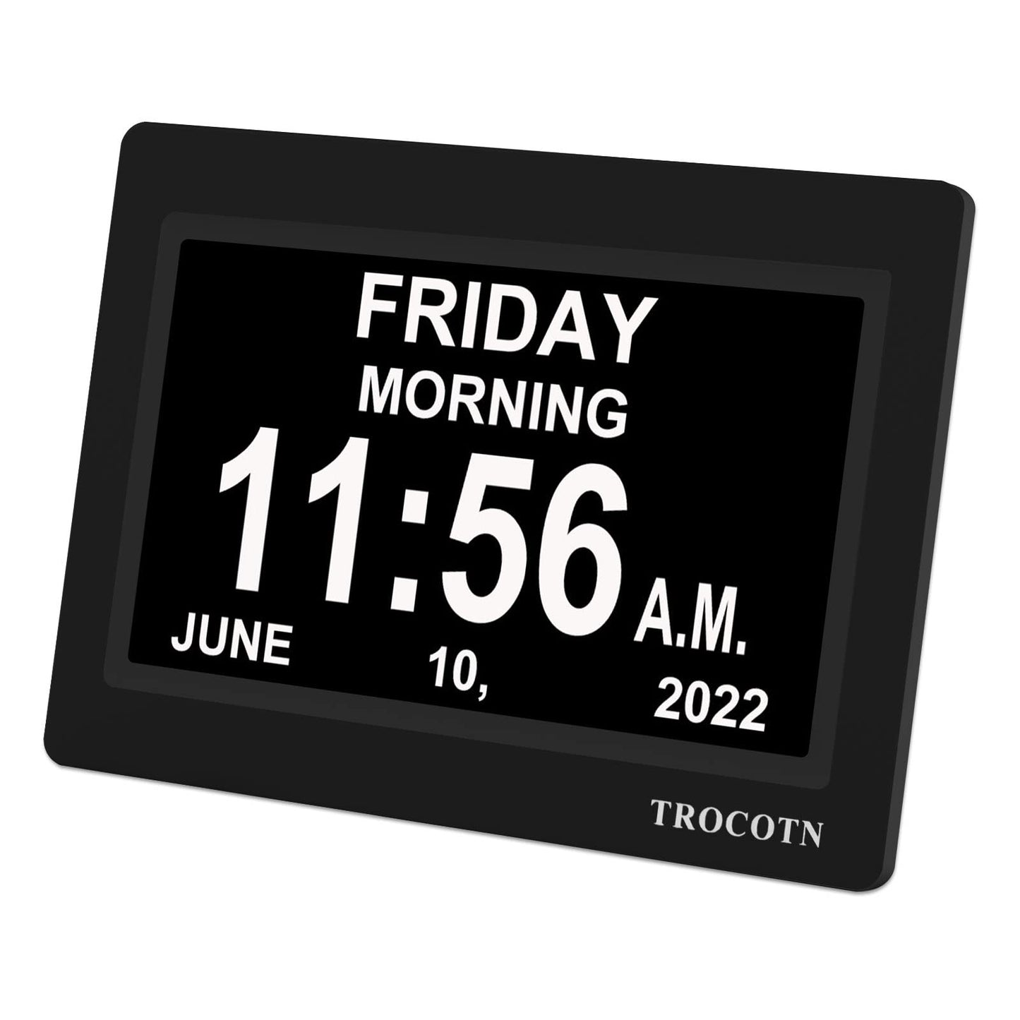 TROCOTN 7 Inches Calendar Clock Dementia Clock Large Display Alarm Clock with Auto DST for Seniors, 5 Display Modes Large Font Digital Clock with Custom Alarms Day Date Clock Wall Clock(Black)
