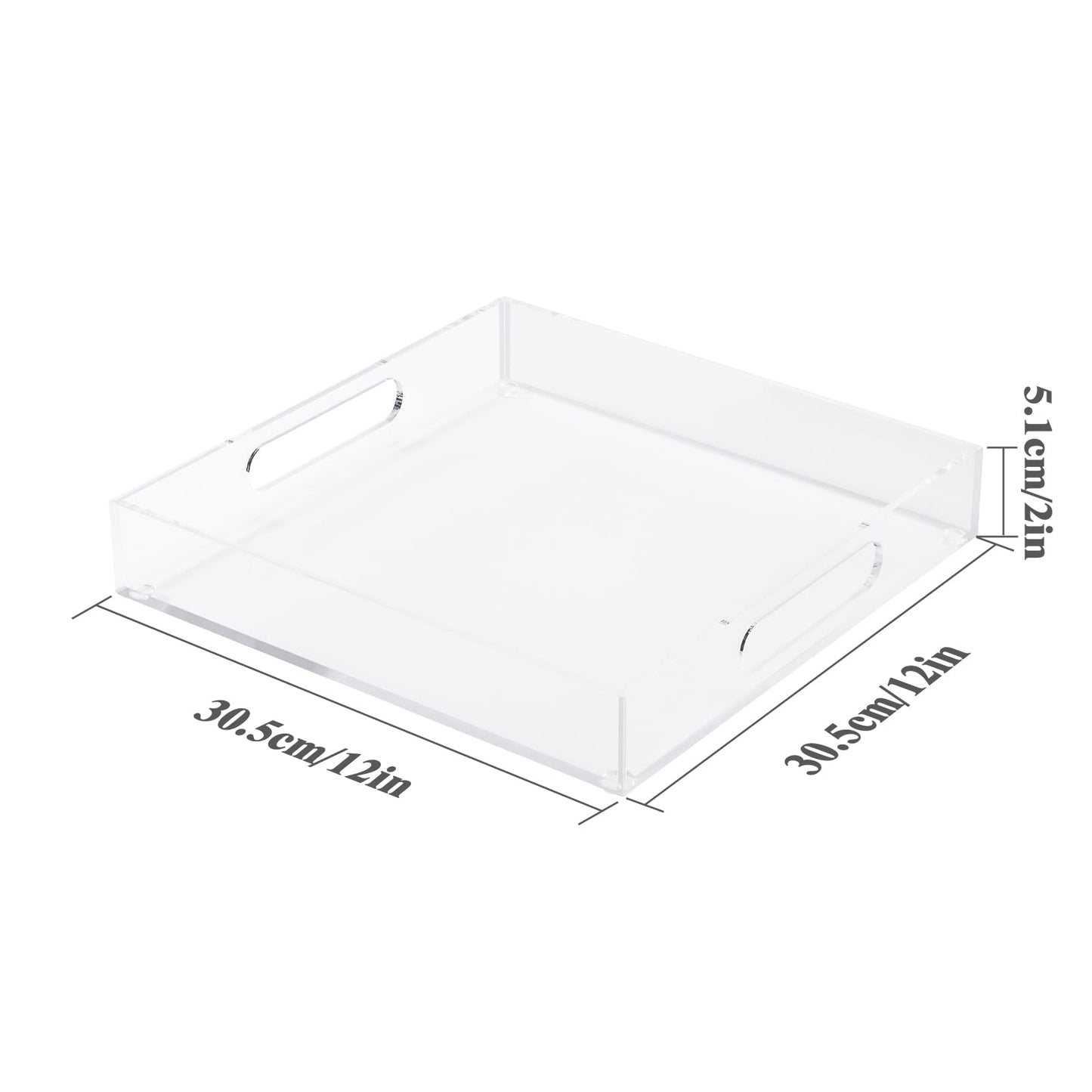 Clear Serving Tray Acrylic Tray Organizer, Ottoman Serving Tray for Coffee Table, Bathroom, Vanity, TV Table, Plastic Plastic for Eating 12 * 12 Inch