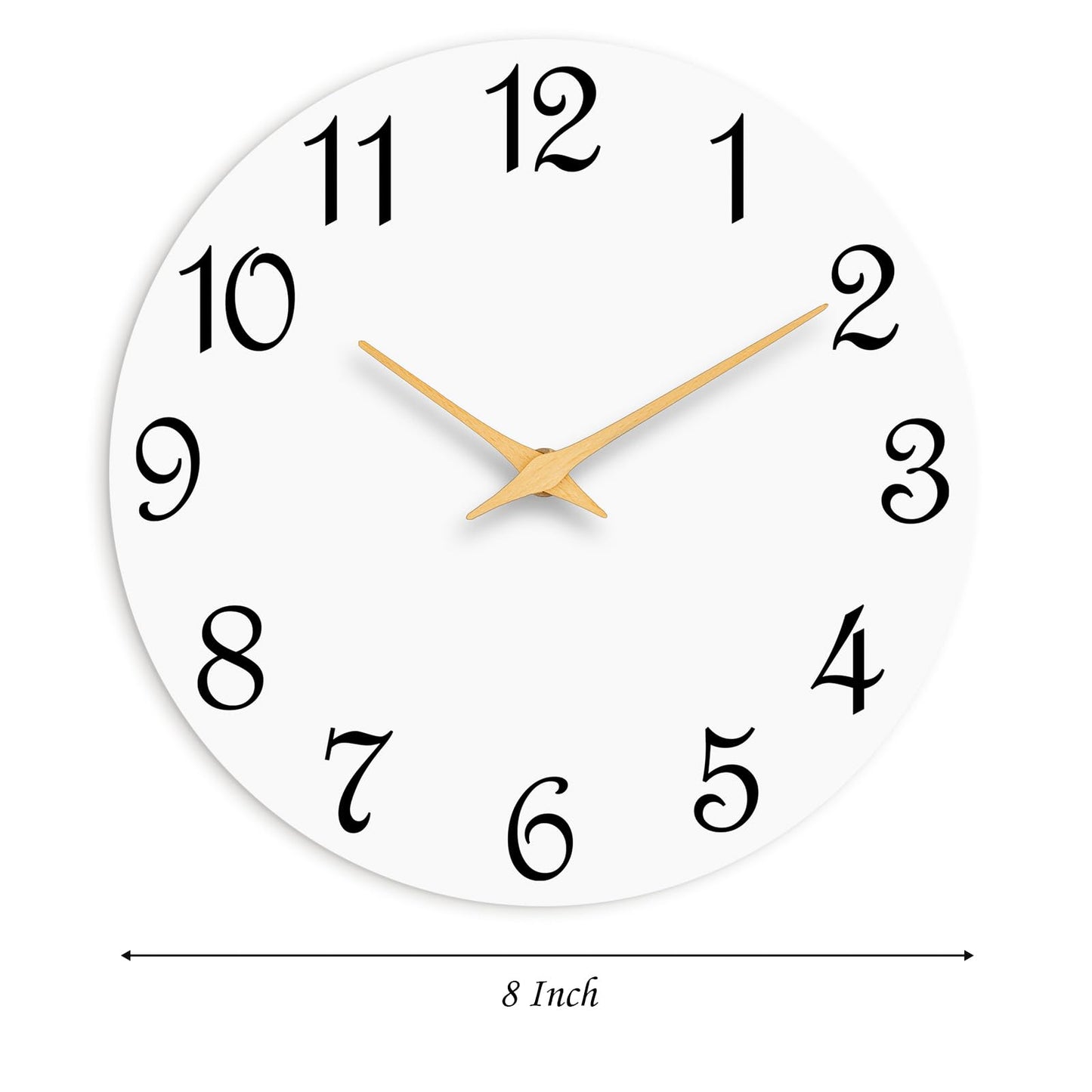 8 Inch Silent Non-Ticking Wall Clock - White