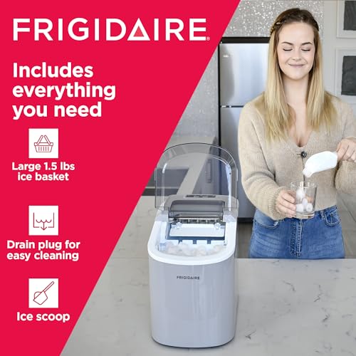 Frigidaire Ice Maker EFIC189, Countertop Ice Maker with Transparent Window, Bullet Ice Maker, 26 lbs. Capacity per day, Small Ice Maker Machine – 11.6D x 8.7W x 11.4H, Silver (Packaging May Vary)