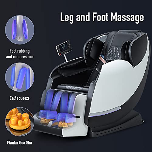 BONTEC Massage Chair Full Body Recliner - Zero Gravity with Heat and Shiatsu Foot Massage Office Chair LCD Touch Screen Display Bluetooth Speaker Airbags Foot Rollers (White)