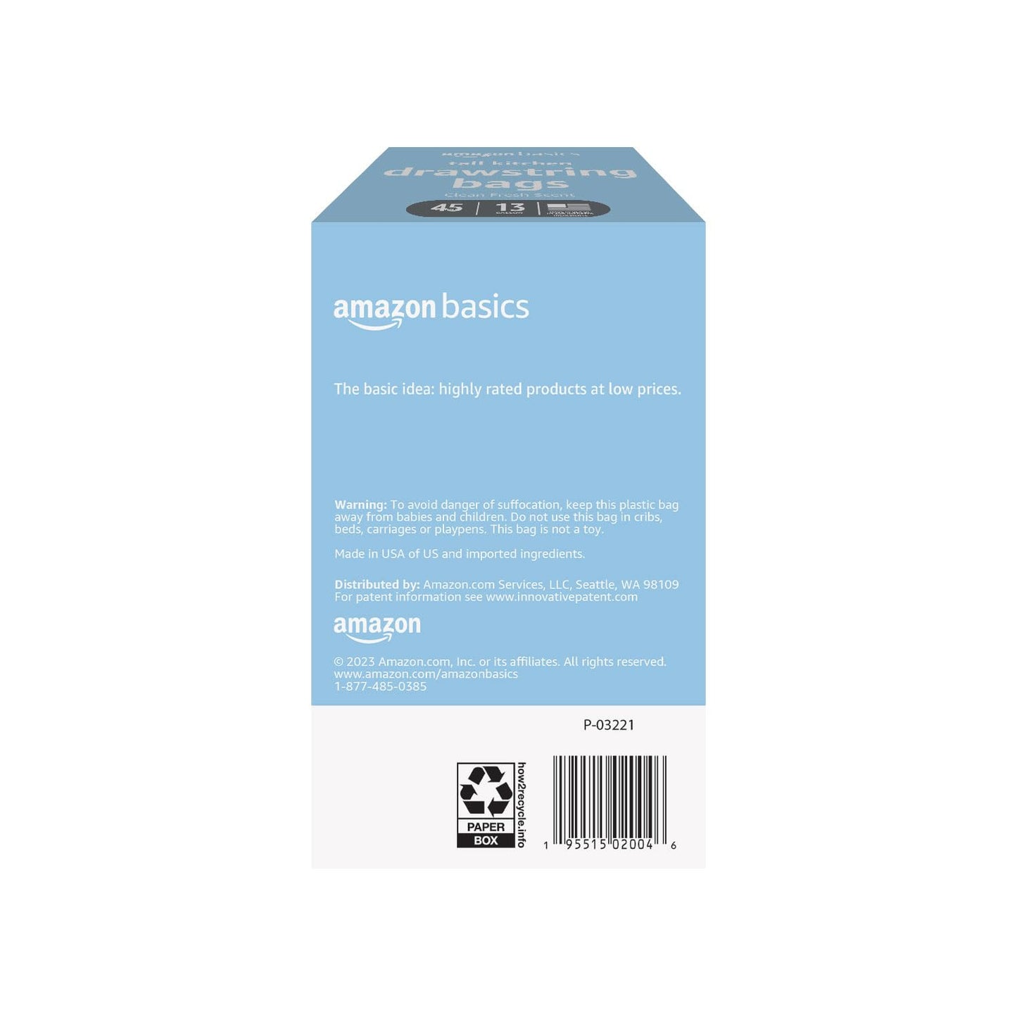 45 Count Amazon Basics Kitchen Trash Bags