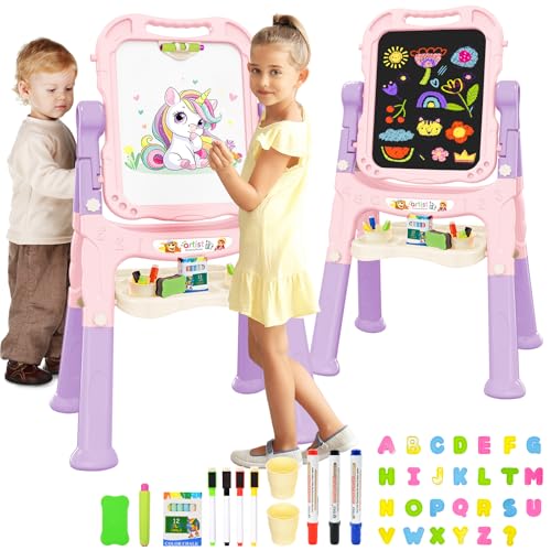 Kids Adjustable Double Sided Art Easel with Accessories