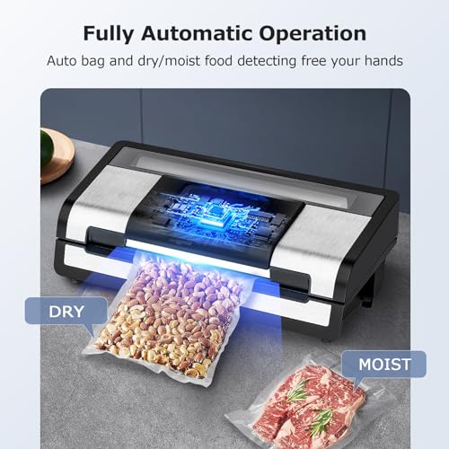 FRESKO Smart Vacuum Sealer Pro, Full Automatic Food Sealer Machine for Food Stoarge and Saver,Powerful Seal a Meal Sealer Machine with Auto Dry/Moist Detection, Roll Bag and Built-in Cutter