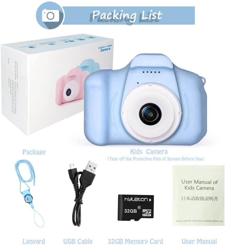 hyleton Kids Camera Toys for 3-8 Year Old Boys Girls,Children Video Toddler Camera with 32G SD Card,Christmas Birthday Festival Gift for Kids(Light Blue)