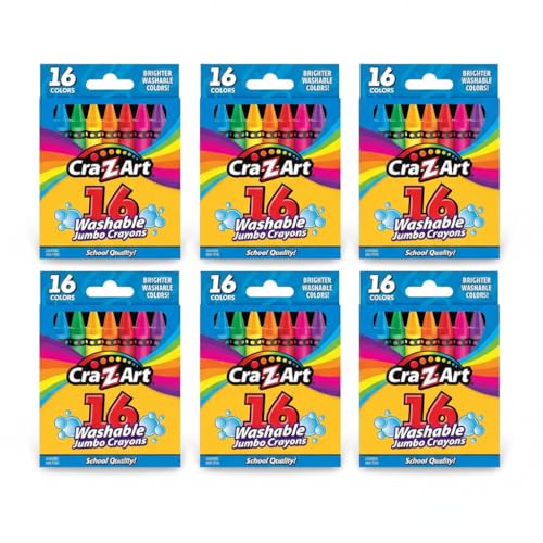 6 Pack Washable Jumbo Crayons, 16 Count Each