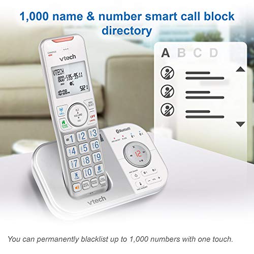 VTech VS112-27 DECT 6.0 Bluetooth 2 Handset Cordless Phone for Home with Answering Machine, Call Blocking, Caller ID, Intercom and Connect to Cell (White)