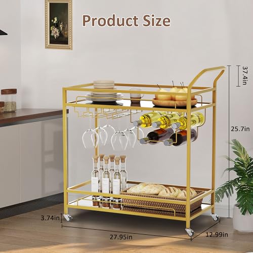 Bar Cart with Mirrored Shelves & Wine Holders
