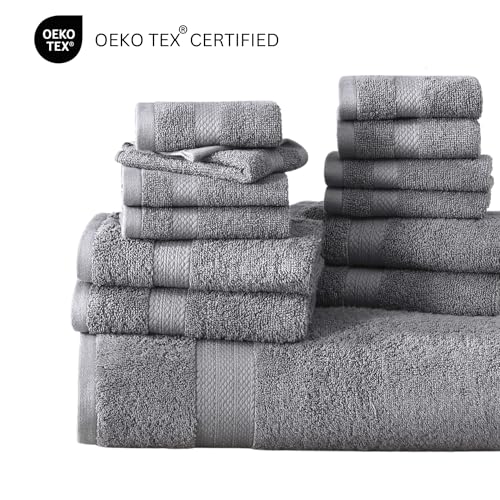 LANE LINEN Grey Bath Towels for Bathroom Set - 100% Cotton 6 Pc Towels Set, Absorbent Bathroom Towel Set, 2 Bath Towels, 2 Hand Towels, 2 Wash Cloths for Your Body and face - Grey Bath Towels Set