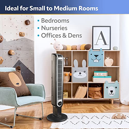 Lasko Oscillating Tower Fan, 3 Quiet Speeds, Timer, Remote Control, for Bedroom, Kitchen, Office, 36", Black, 2511