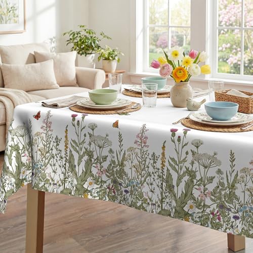 Spring Floral Rectangle Polyester Tablecloth 60x104 Inch