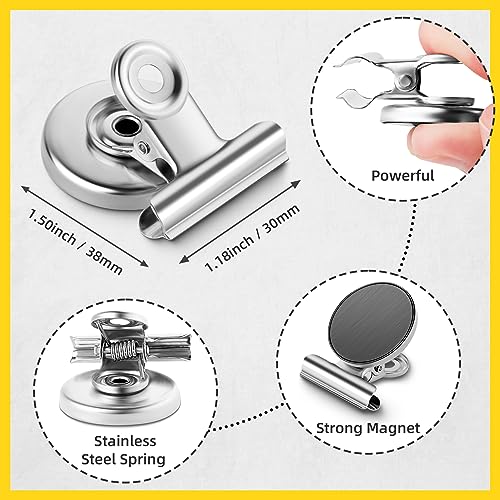 20 Pack Refrigerator Magnets Fridge Magnetic Clips Heavy Duty, Fridge Magnet Clips, Whiteboard Magnets Clips, Clips Magnets for Fridge, Whiteboard, Refrigerator (Silver)