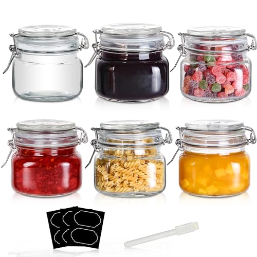 6 Pack 16oz Airtight Glass Food Storage Jars
