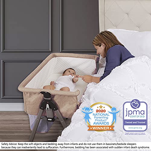 Dream On Me Lotus Bassinet and Bedside Sleeper in Brown, Lightweight and Portable Baby Bassinet, Adjustable Height Position, Easy to Fold and Carry Travel Bassinet- Carry Bag Included