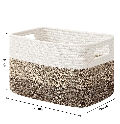 UBBCARE 3 Packs Storage Basket, Cotton Rope Baskets for Organizing Toys, Clothes, Woven Basket Bin for Shelves, Laundry Room, Bedroom, Nursery, and Living Room - Gradient Brown Basket