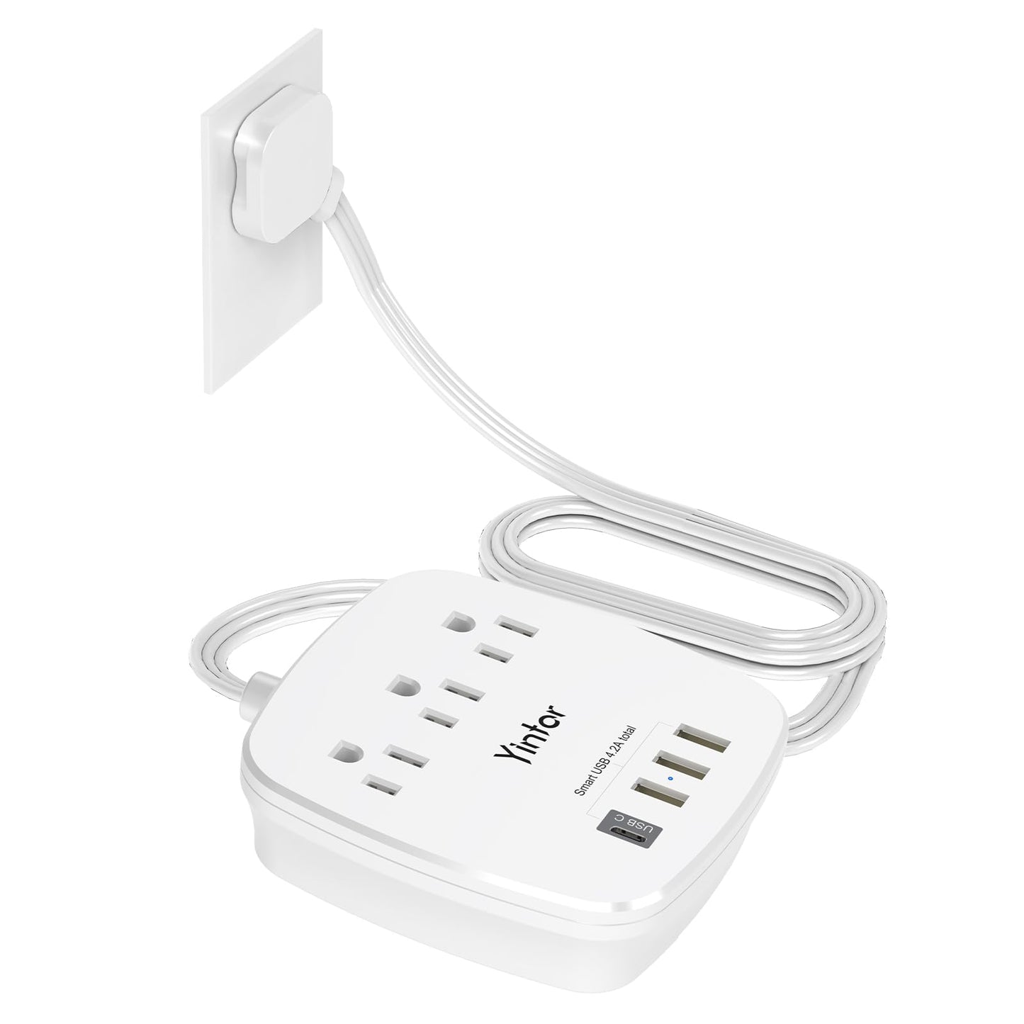 6 Ft Flat Extension Cord with 3 Outlets & USB