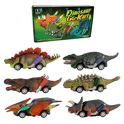 DINOBROS 6-Pack Dinosaur Pull Back Toy Cars