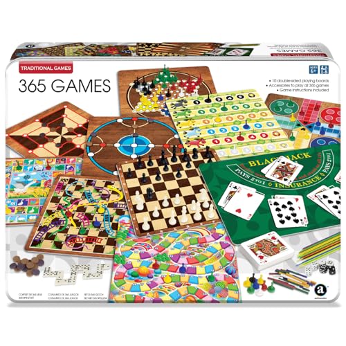365 Games Family Board & Card Game Set, Tin Box