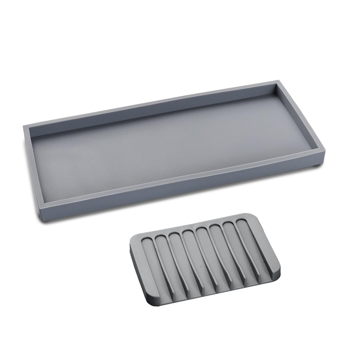 Bloss Silicone Tray Set for Bathroom/Kitchen - 11.8" Bathroom Soap Dispenser Tray and Soap Holder, Silicone Vanity Trays Countertop Organizer for Scrubber, Perfume, Jewelry, Candle Tray