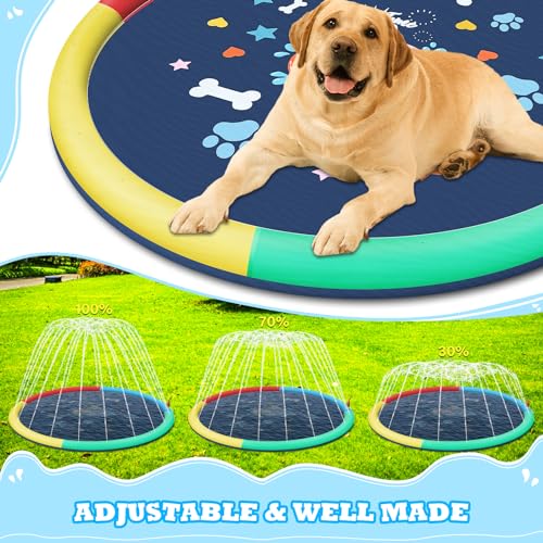 Non-Slip Splash Pad for Kids, 0.55mm Thicken Dog Pool Sprinkler Durable Inflatable Splash Pad, Fun Backyard Fountain Play Mat, Dogs Pet Outdoor Pool Water Toys Summer Gift for Baby Toddler Ages 3+