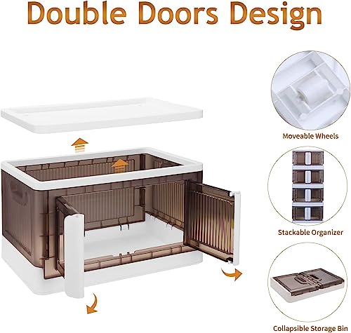 Closet Organizers and Storage 43 QT, Storage Bins with Lids 4 Pack, Stackable Collapsible Storage Bins, Storage Cabinet with Wheels, Plastic Foldabl