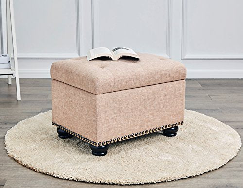 Modern Linen Upholstered Storage Ottoman by FIRST HILL