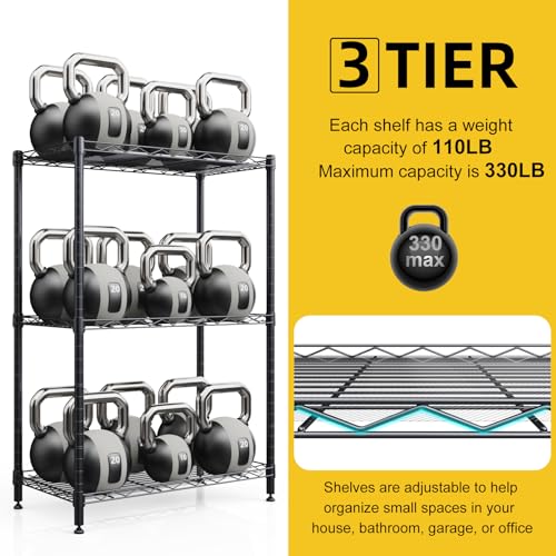 SsngygHme 3 Tier Shelves Storage, Wire Shelf Unit, Standing Adjustable Metal Shelves Organizer, Storage Racks for Restaurant Garage Pantry Kitchen Garage(Small,15.7 '' x 11.8" x 31.5 ")…