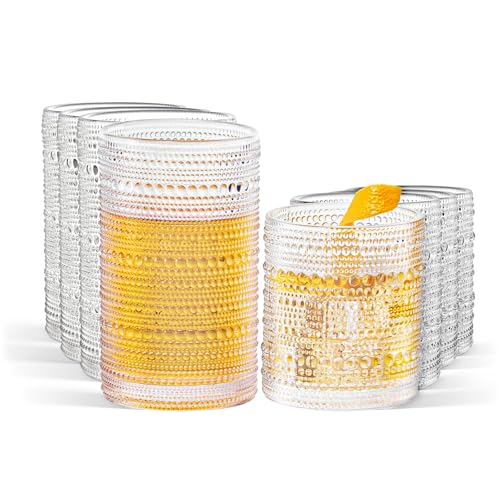 8 Piece Vintage Hobnail Embossed Drinking Glasses Set