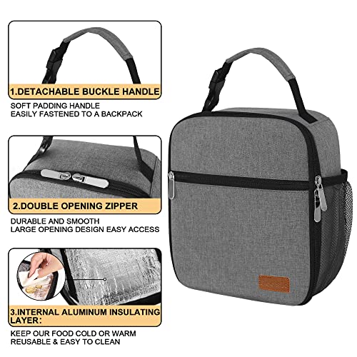 Deosk Lunch Bag Reusable Small Lunch Box for Men Insulated Portable Lunchbox for adults Suitable for School Work Picnic (Gray)