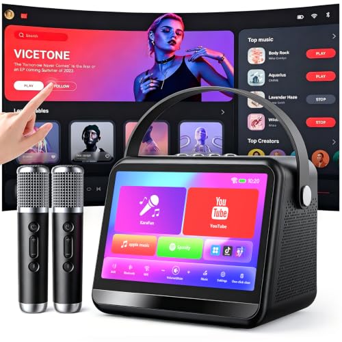 Bluetooth Karaoke Machine with 7-Inch Touchscreen and Mics
