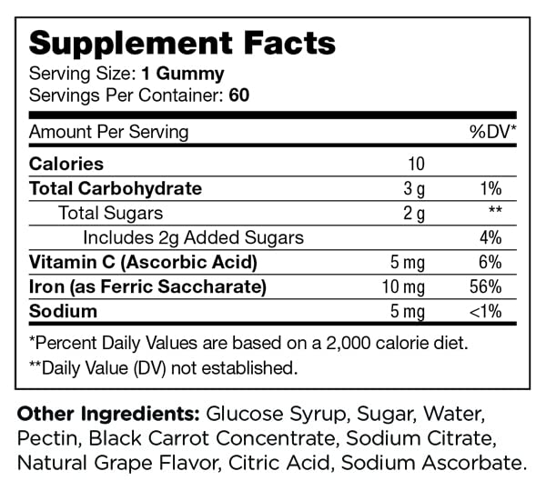 Chapter Six Iron Gummies, Iron Gummies Supplement with Vitamin C, Iron for Adults 10mg, Kosher, 60 Flavored Gummies (10MG)