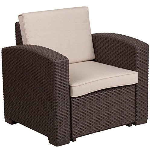 Rattan Chair with All-Weather Cushion for Outdoor Use