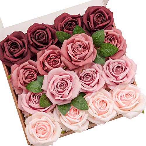 16 Pack Artificial Silk Roses with Stems