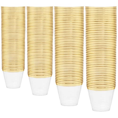 200 Pack 9 Oz Plastic Cups with Gold Rim