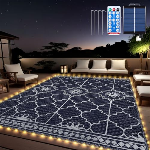 Solar Lighted Waterproof Outdoor Rug 8x10