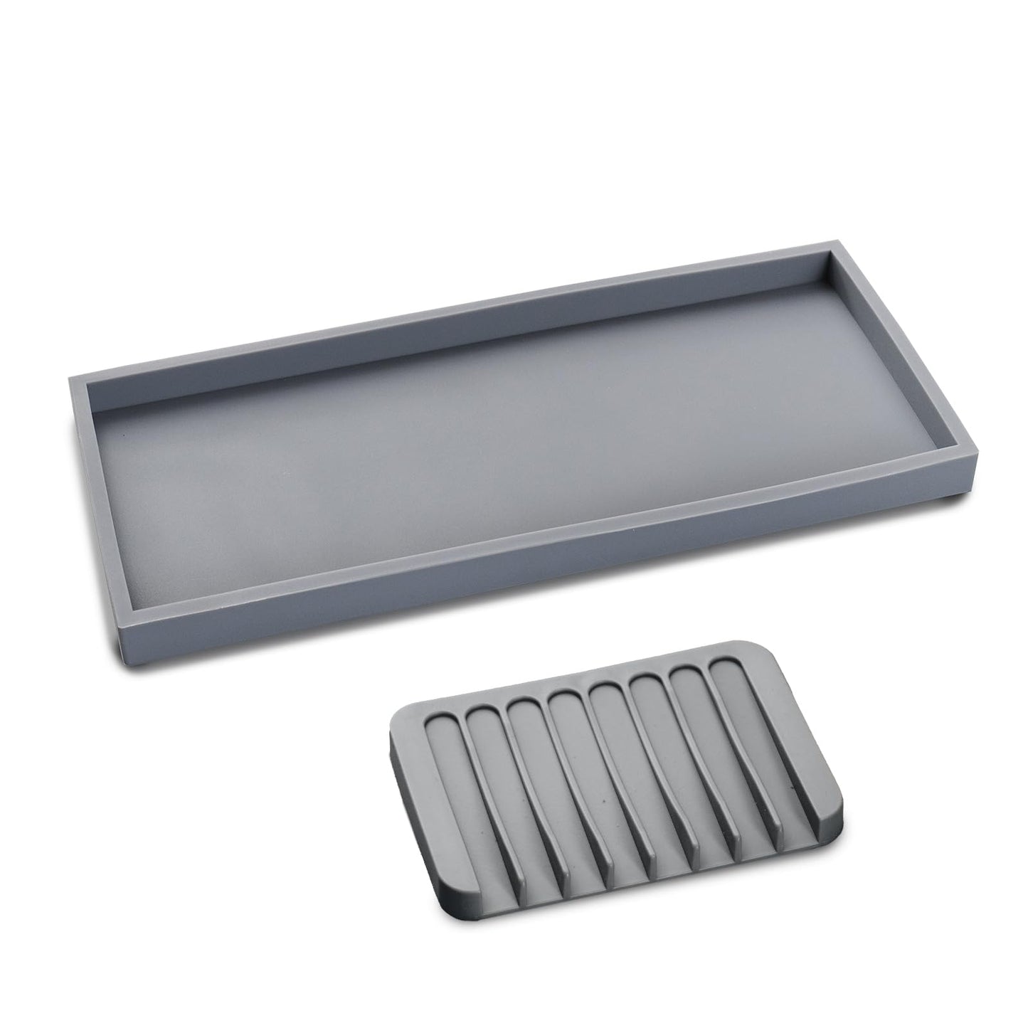 Bloss Silicone Tray Set for Bathroom/Kitchen - 11.8" Bathroom Soap Dispenser Tray and Soap Holder, Silicone Vanity Trays Countertop Organizer for Scrubber, Perfume, Jewelry, Candle Tray