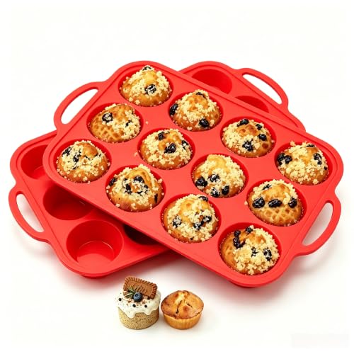 2 Pack Silicone 12 Cup Muffin Baking Pans